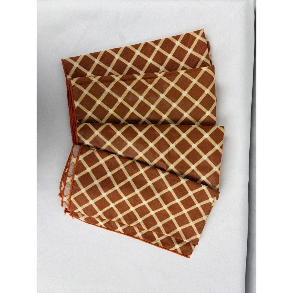 Set of 4 Terracotta Brown Lattice Print Cloth Napkins Autumn Harvest Table Decor